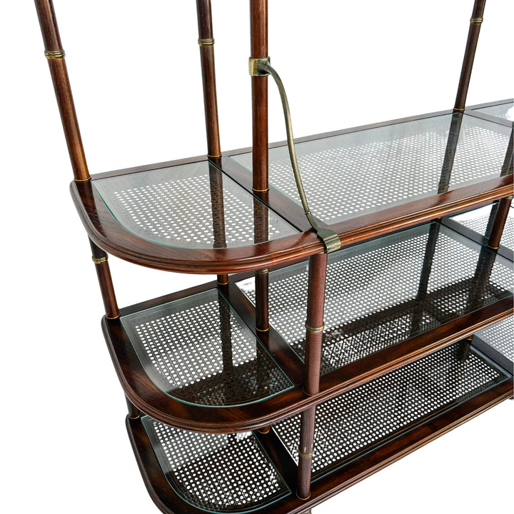 Vintage French Mahogany Faux Bamboo & Cane Etagere / Baker’s Rack