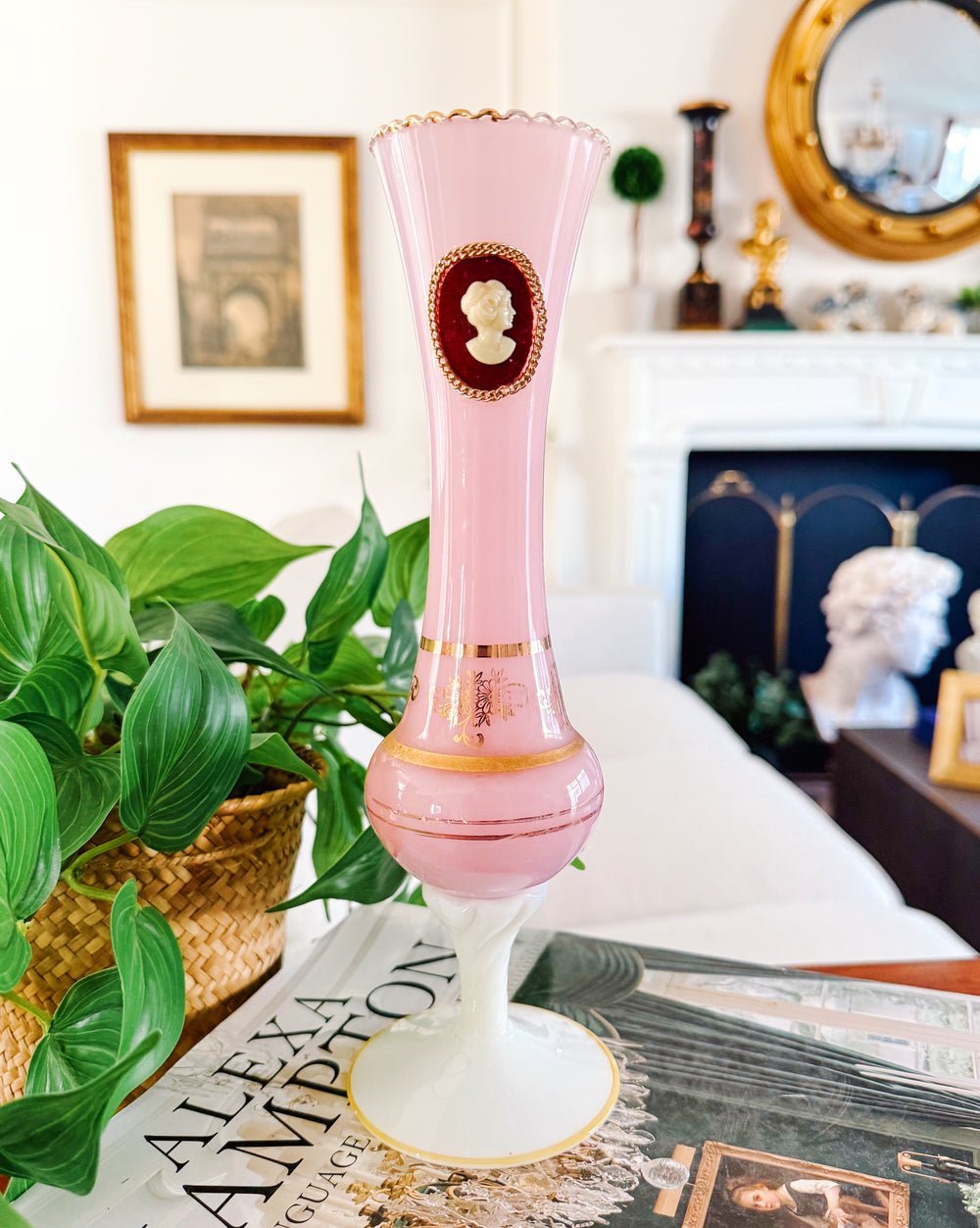 French Pink Opaline Vase With Cameo
