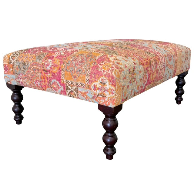 Vintage George Smith Bench Ottoman in Bohemian Mosaic Tapestry