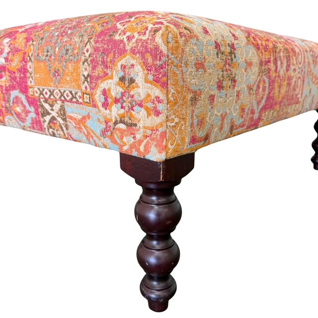 Vintage George Smith Bench Ottoman in Bohemian Mosaic Tapestry