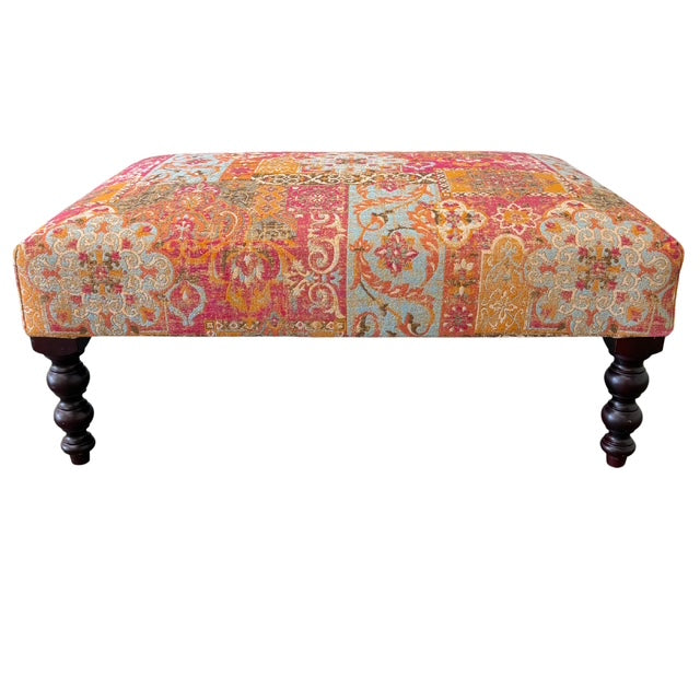 Vintage George Smith Bench Ottoman in Bohemian Mosaic Tapestry