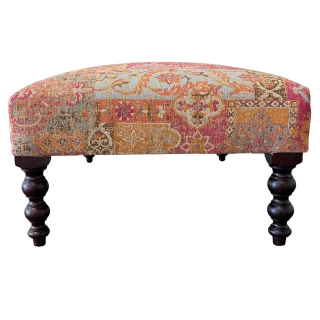 Vintage George Smith Bench Ottoman in Bohemian Mosaic Tapestry