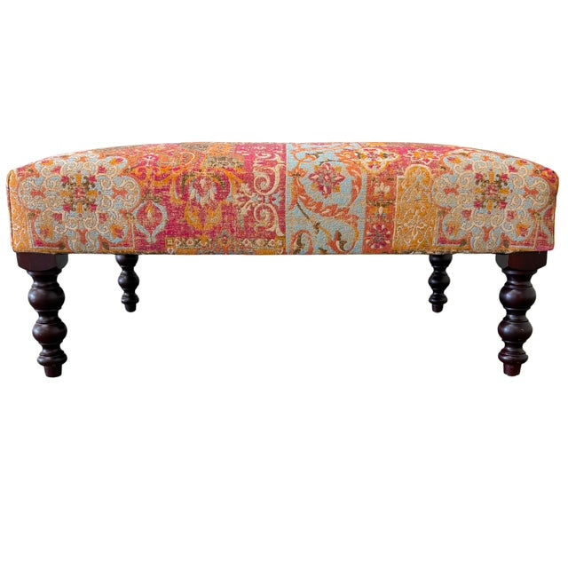 Vintage George Smith Bench Ottoman in Bohemian Mosaic Tapestry
