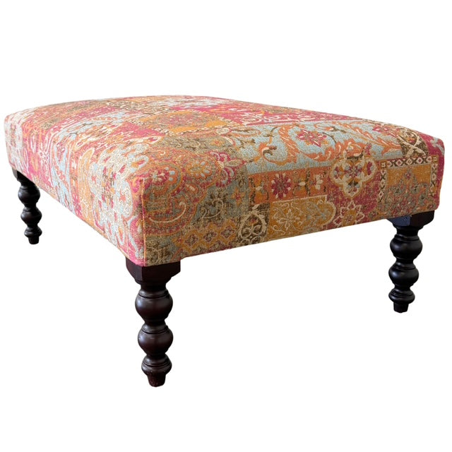 Vintage George Smith Bench Ottoman in Bohemian Mosaic Tapestry
