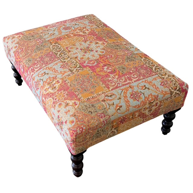 Vintage George Smith Bench Ottoman in Bohemian Mosaic Tapestry