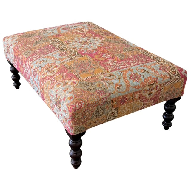 Vintage George Smith Bench Ottoman in Bohemian Mosaic Tapestry