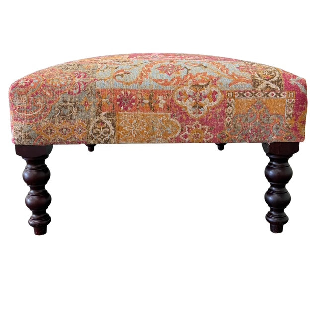 Vintage George Smith Bench Ottoman in Bohemian Mosaic Tapestry