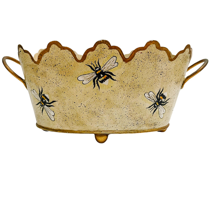 Vintage Gold French Country Tole Cachepot With Bees, Large