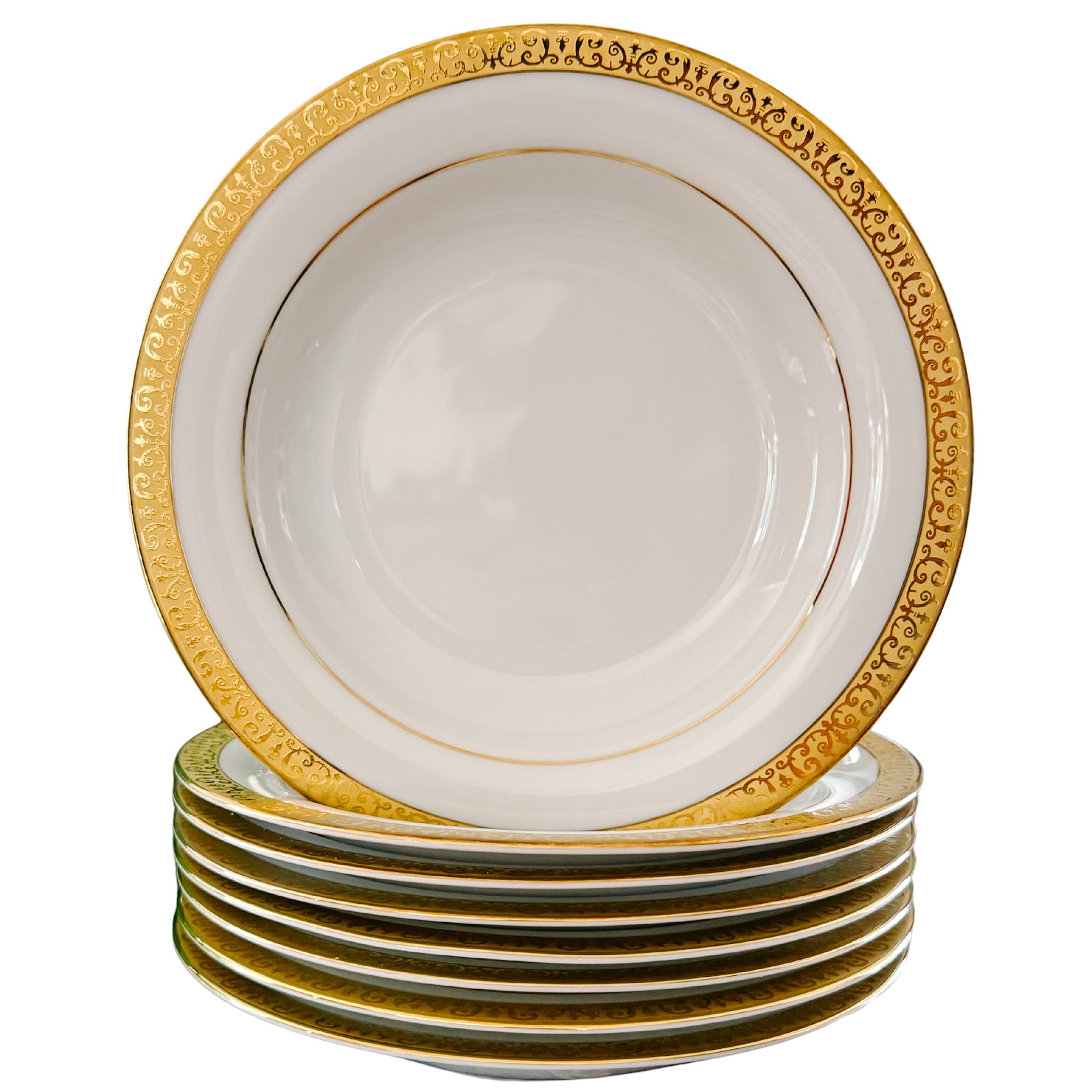 Vintage Gold Rimmed Soup Bowls by Royal Gallery 