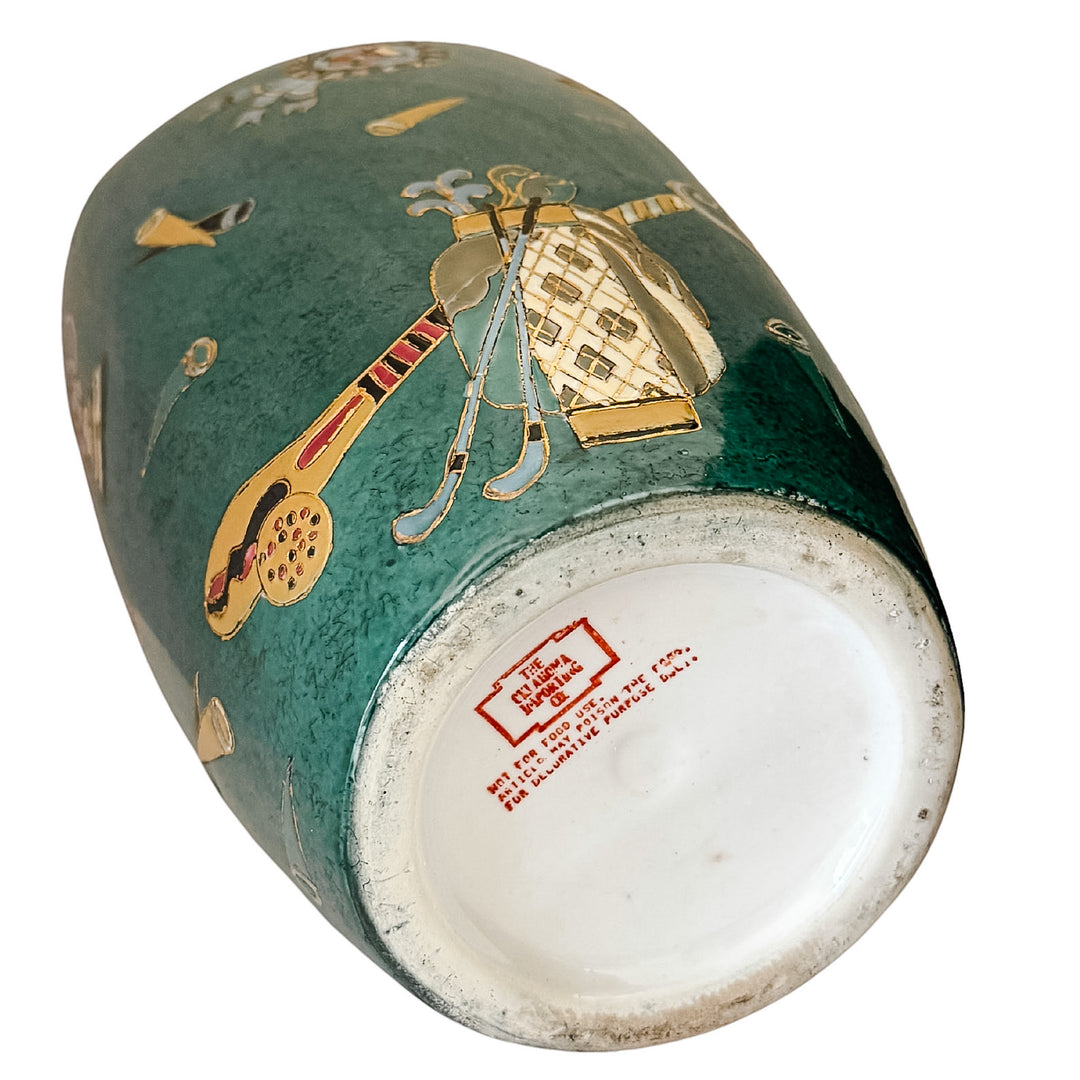 Vintage Golf Motifs Emerald Green Porcelain Vase
