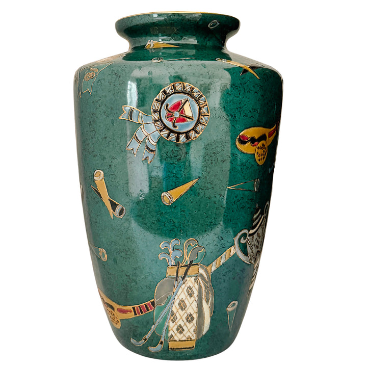 Vintage Golf Motifs Emerald Green Porcelain Vase
