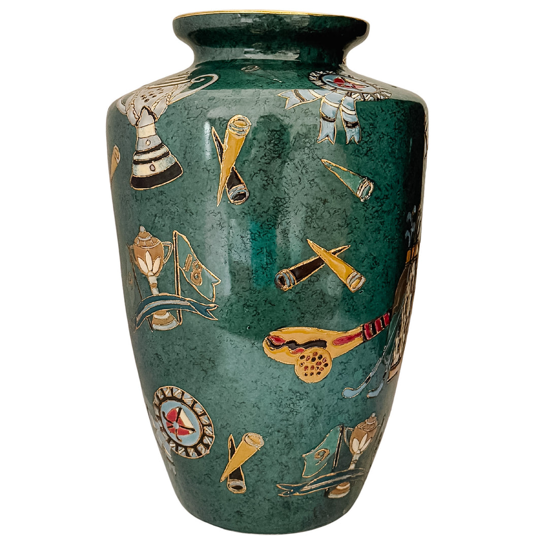Vintage Golf Motifs Emerald Green Porcelain Vase