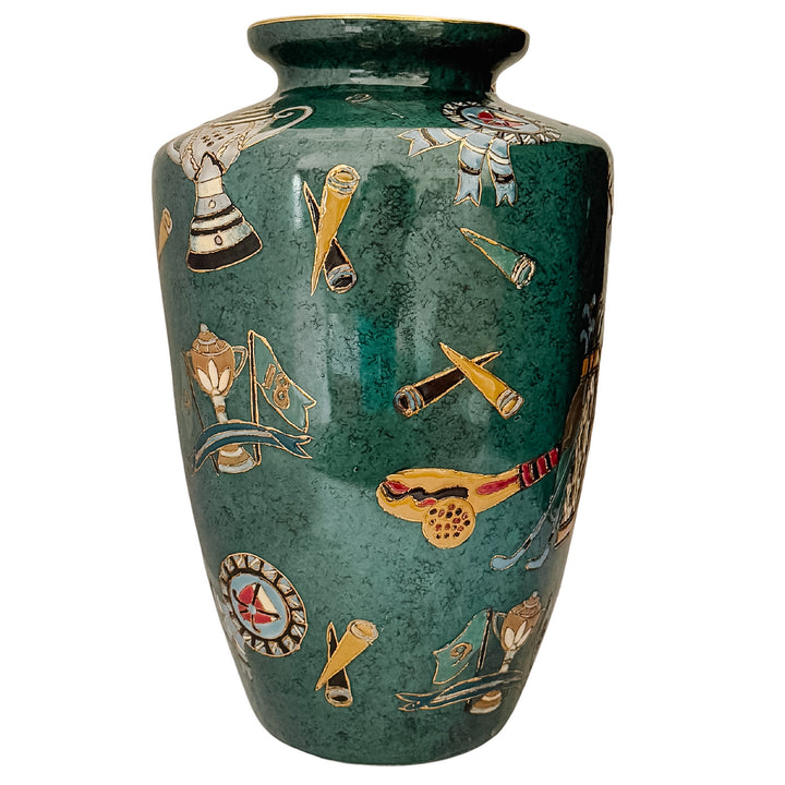 Vintage Golf Motifs Emerald Green Porcelain Vase