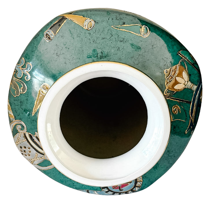 Vintage Golf Motifs Emerald Green Porcelain Vase