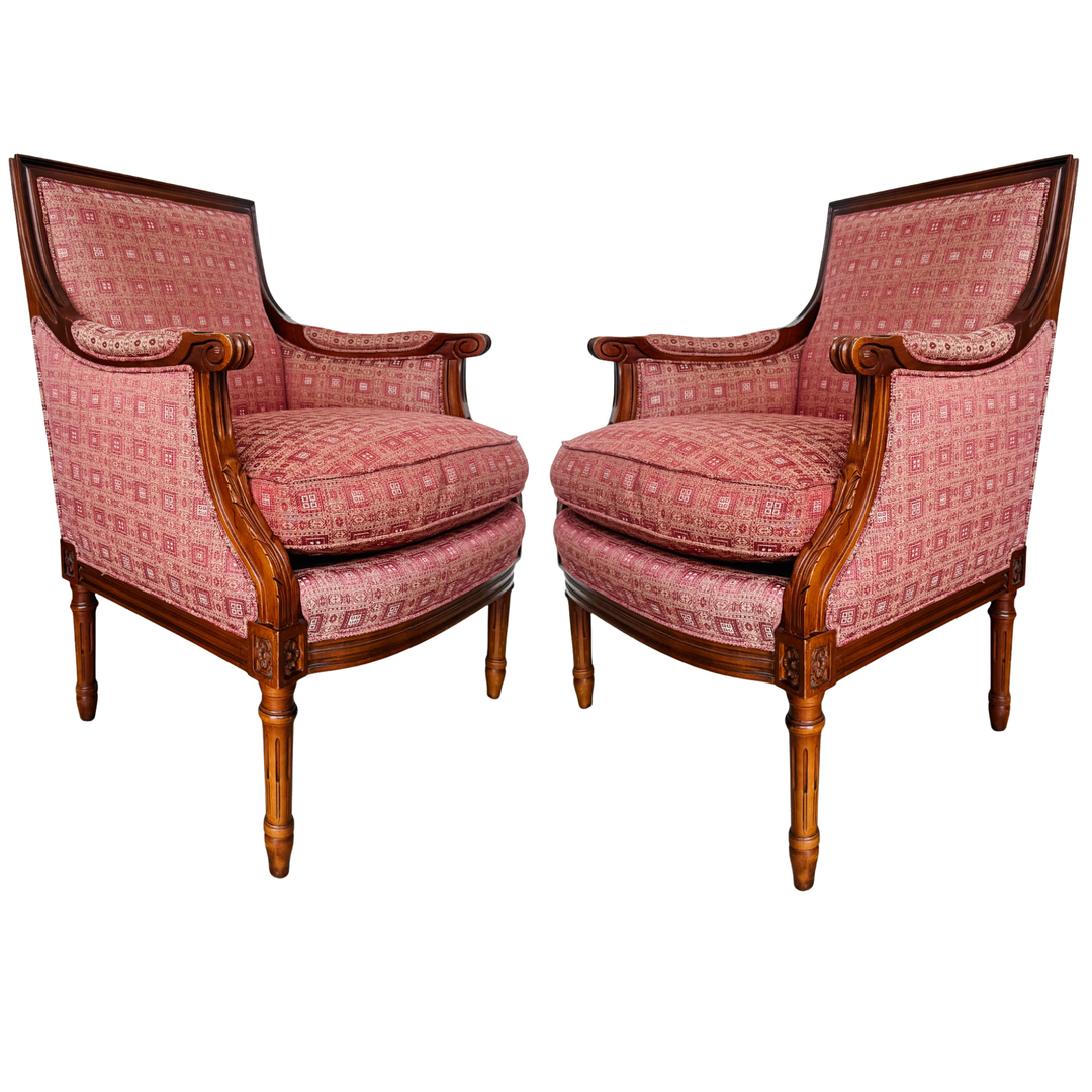 Vintage Hancock & Moore Louis XVI Neoclassical Mahogany Bergère Chairs