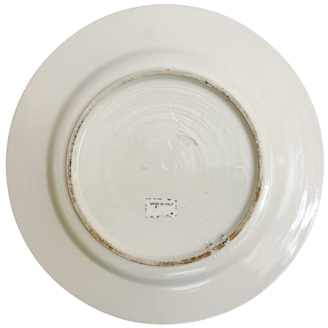 Vintage Hand-Painted Italian Earthenware Plate with Ottoman Style Floral Motif & Teal Rim