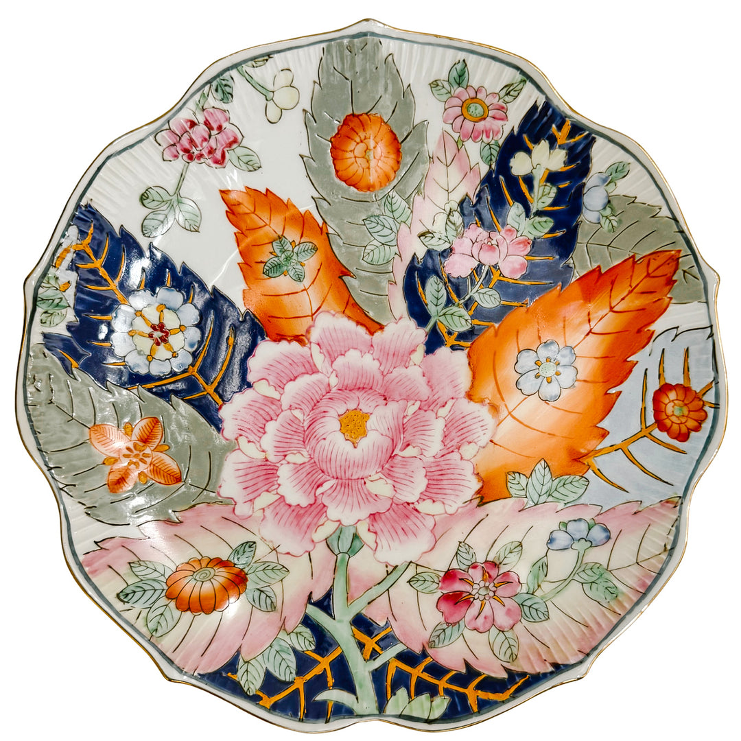 Vintage Hand-Painted Tobacco Leaf Scalloped Plate