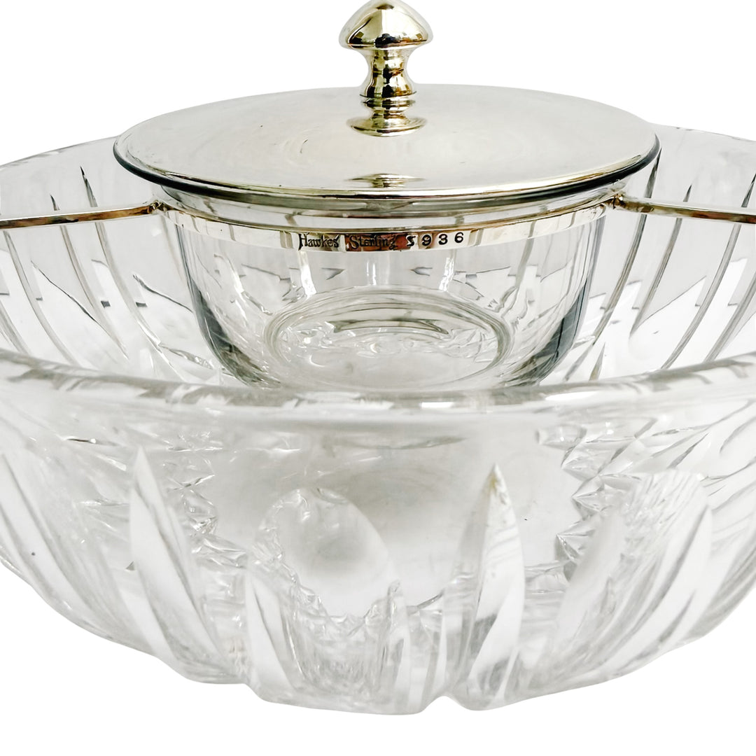Vintage Hawkes Sterling Silver & Crystal Caviar Server