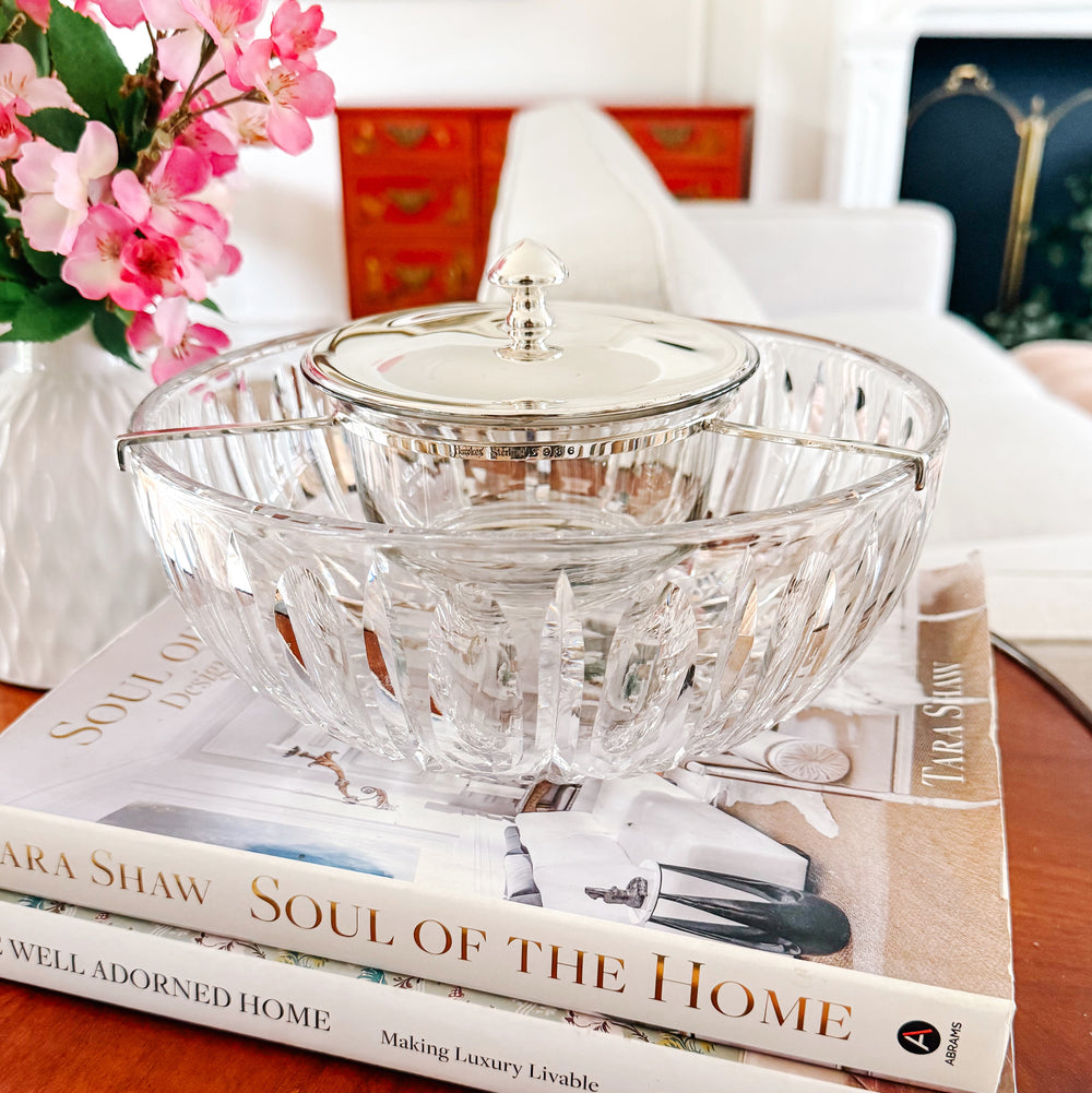 Vintage Hawkes Sterling Silver & Crystal Caviar Server