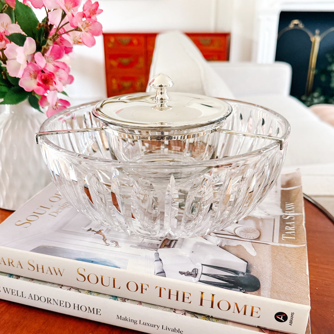 Vintage Hawkes Sterling Silver & Crystal Caviar Server