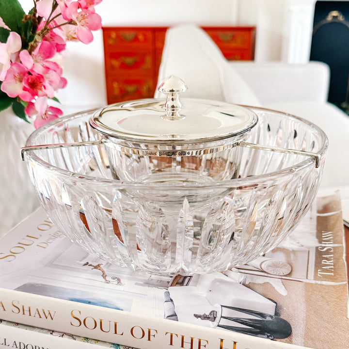 Vintage Hawkes Sterling Silver & Crystal Caviar Server