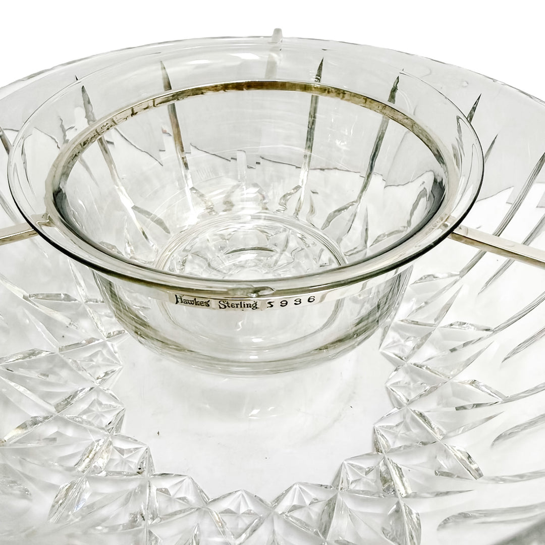 Vintage Hawkes Sterling Silver & Crystal Caviar Server