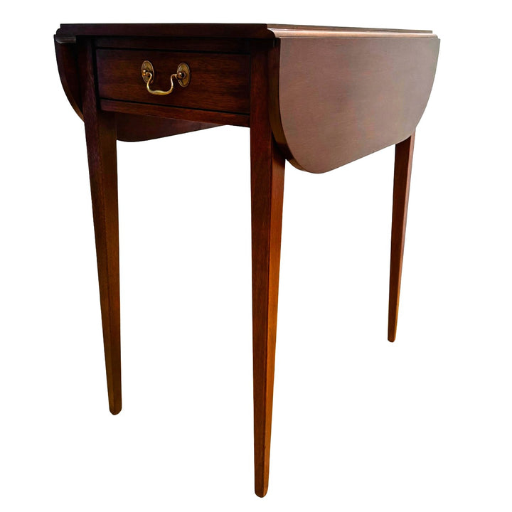 Pair of Vintage Henkel Harris Mahogany Drop-Leaf Pembroke End Tables With Drawer