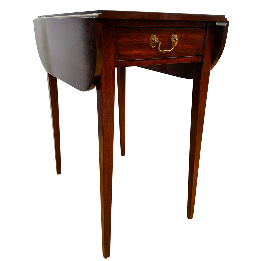 Pair of Vintage Henkel Harris Mahogany Drop-Leaf Pembroke End Tables With Drawer