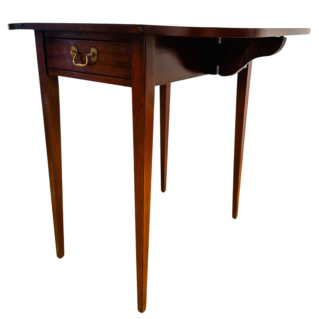 Pair of Vintage Henkel Harris Mahogany Drop-Leaf Pembroke End Tables With Drawer
