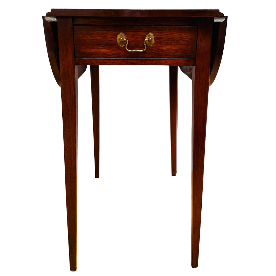 Pair of Vintage Henkel Harris Mahogany Drop-Leaf Pembroke End Tables With Drawer