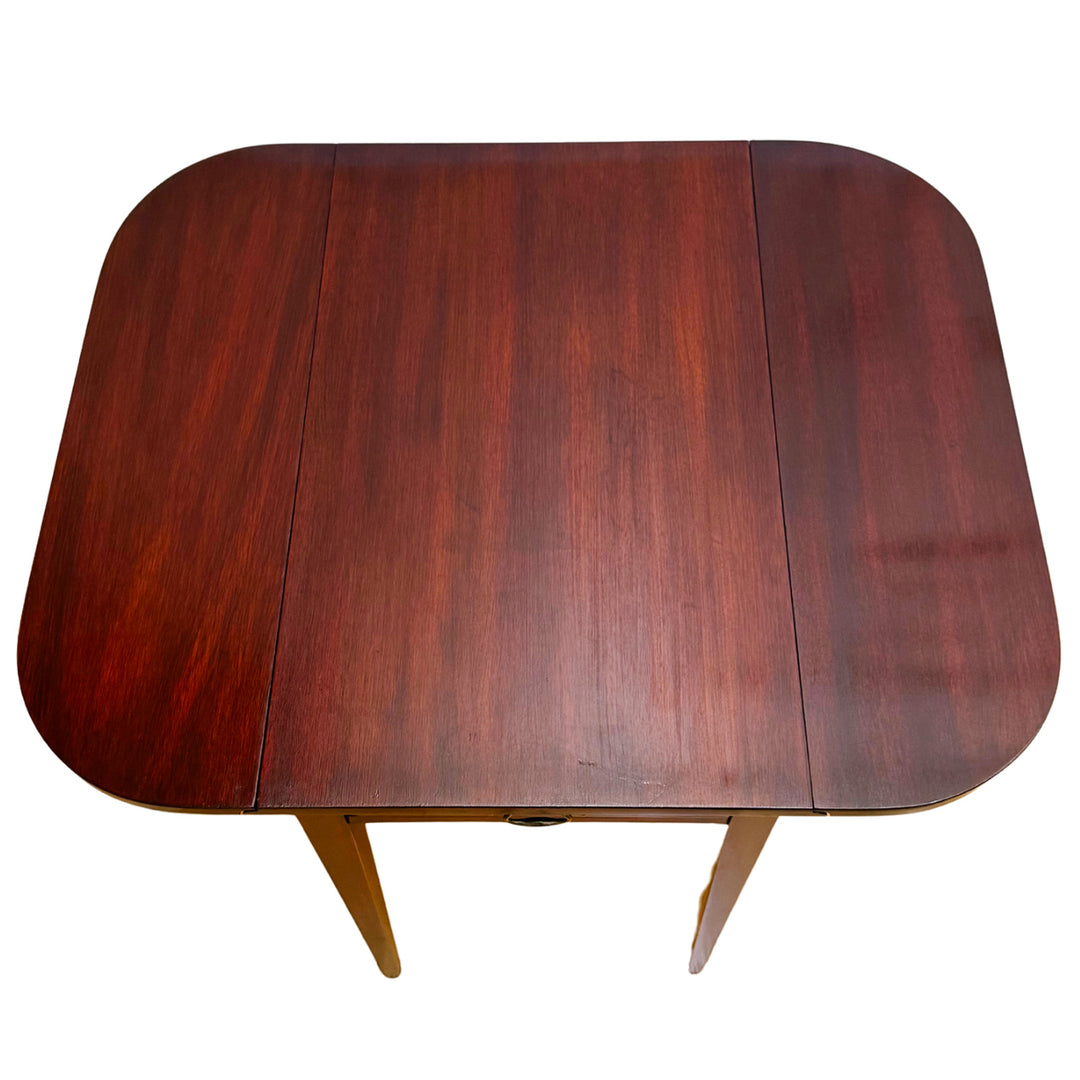 Pair of Vintage Henkel Harris Mahogany Drop-Leaf Pembroke End Tables With Drawer