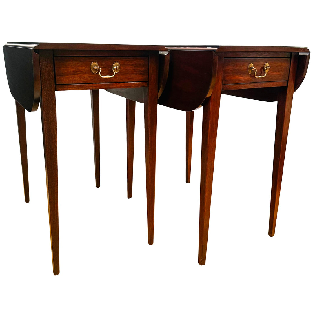 Pair of Vintage Henkel Harris Mahogany Drop-Leaf Pembroke End Tables With Drawer