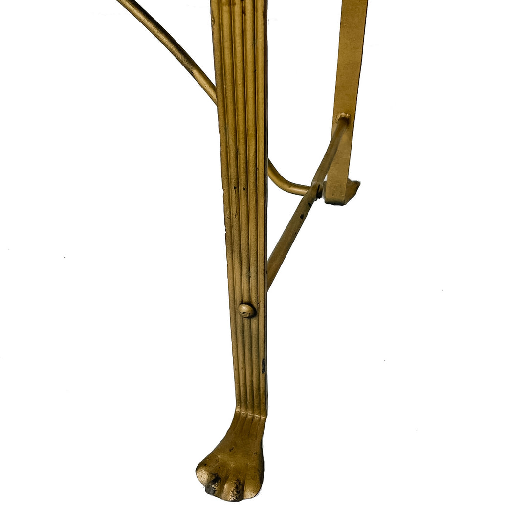 Vintage Hollywood Regency Gilt Metal Pagoda Bench With Tiger Print Upholstery and Paw Feet