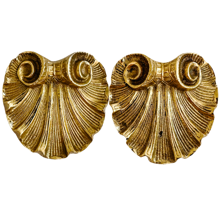 Pair of Petite Vintage Solid Brass Scallop Shell Wall Accents