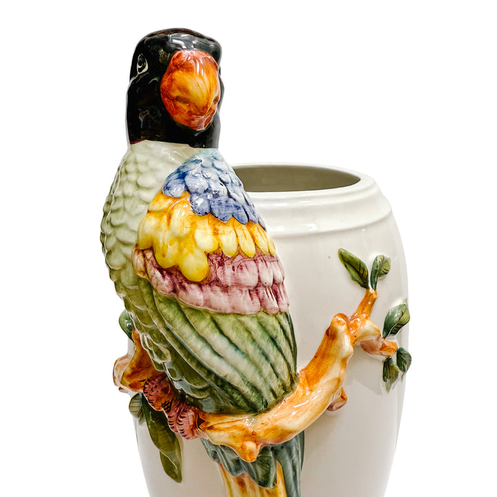 Vintage Hollywood Regency Style Porcelain Parrot Vase by Oggetti