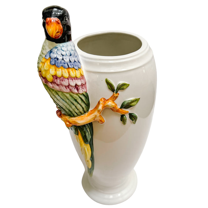 Vintage Hollywood Regency Style Porcelain Parrot Vase by Oggetti