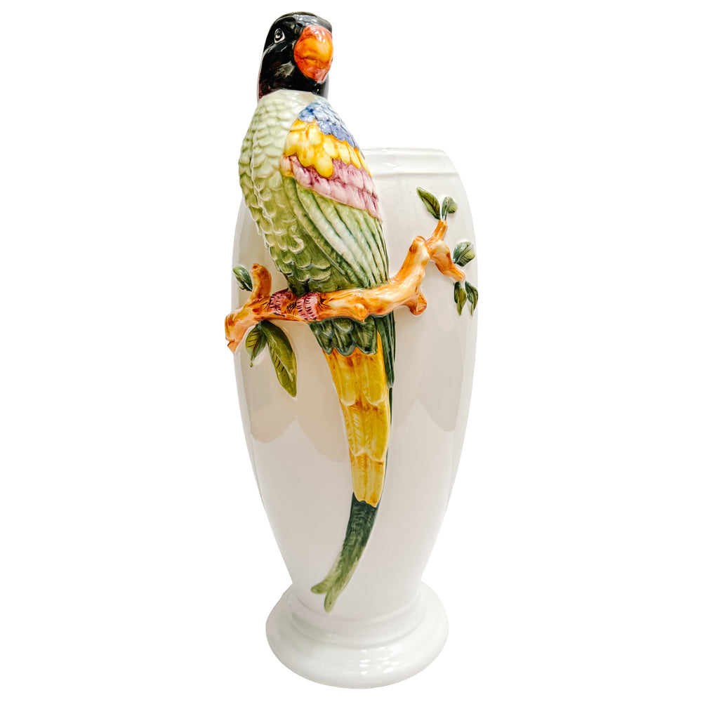 Vintage Hollywood Regency Style Porcelain Parrot Vase by Oggetti