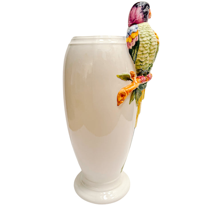 Vintage Hollywood Regency Style Porcelain Parrot Vase by Oggetti