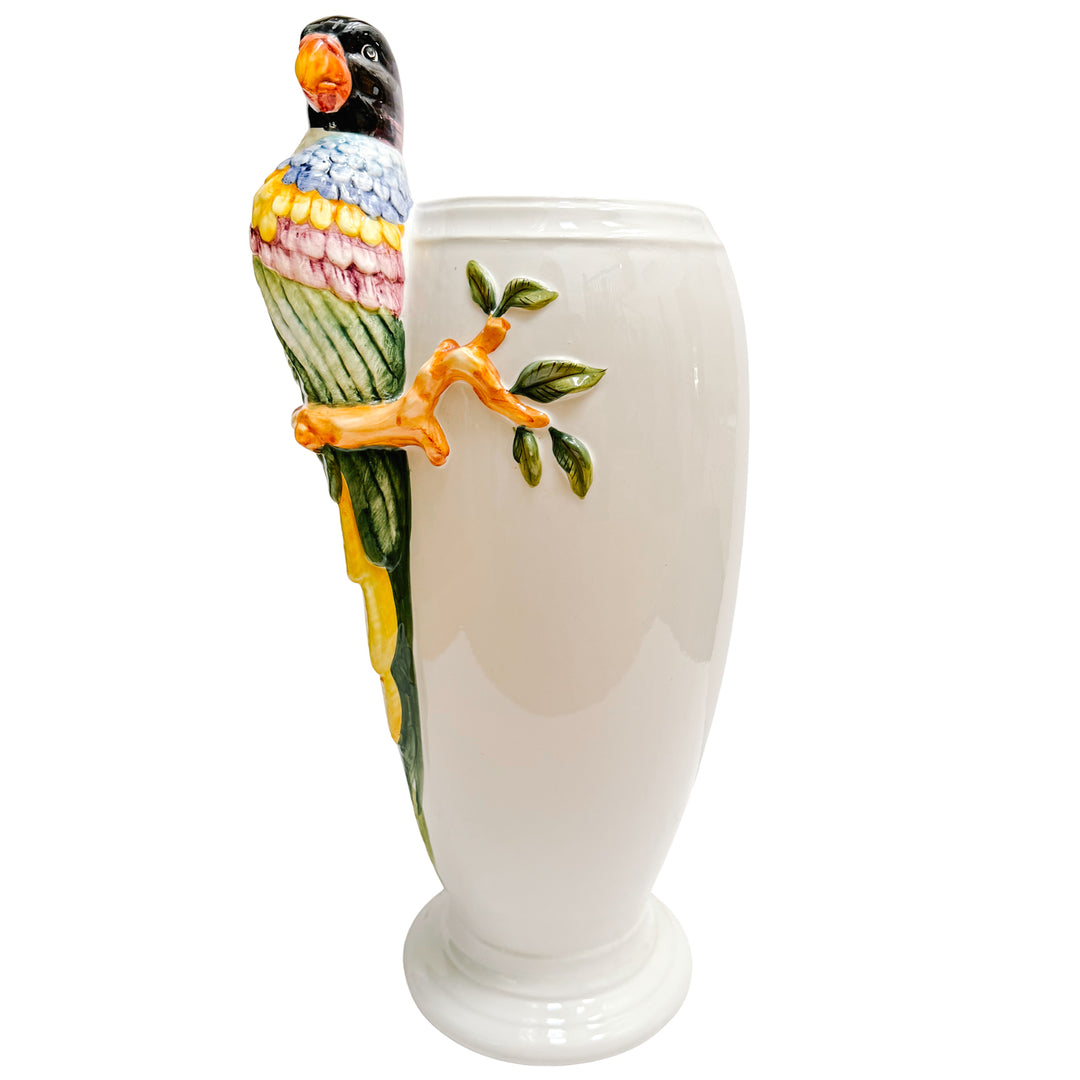 Vintage Hollywood Regency Style Porcelain Parrot Vase by Oggetti