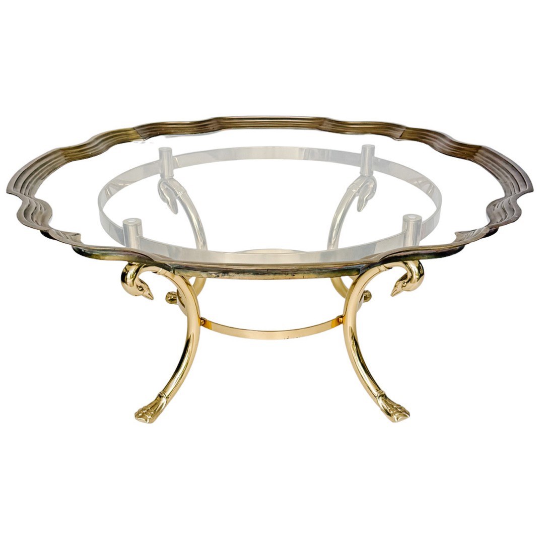 Vintage Hollywood Regency Swan Coffee Table in the Style of LaBarge