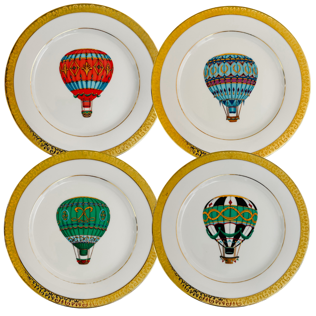 Vintage Hot Air Balloon Plates by Royal Gallery Gold Buffet Salad Plates
