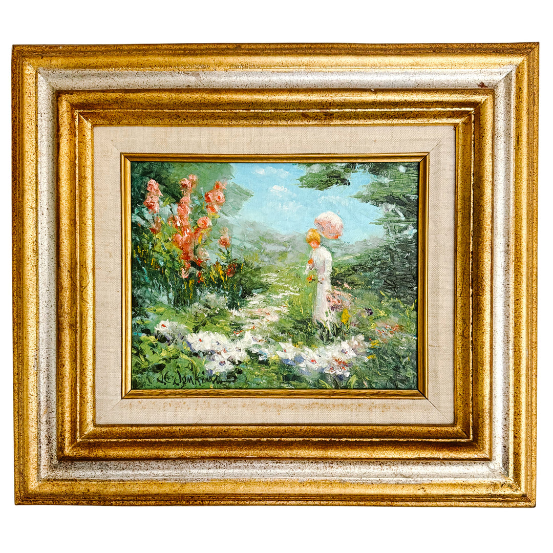 Vintage Impressionist Garden Oil on Canvas Painting by Joyce Jenkins