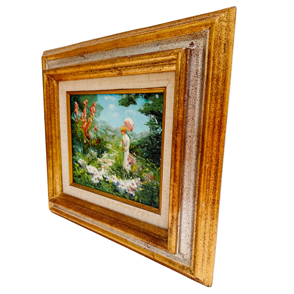 Vintage Impressionist Garden Oil on Canvas Painting by Joyce Jenkins