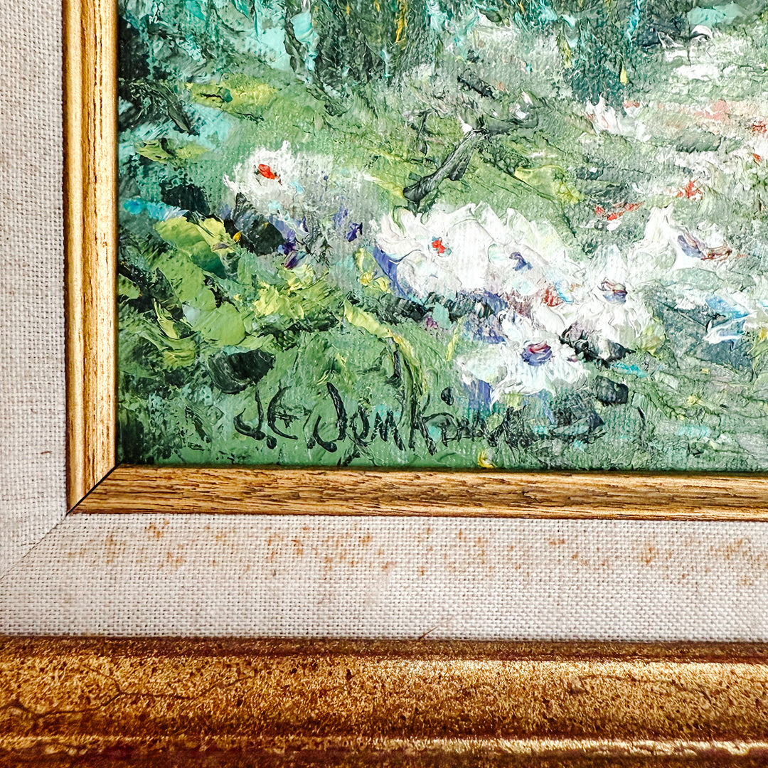 Vintage Impressionist Garden Oil on Canvas Painting by Joyce Jenkins