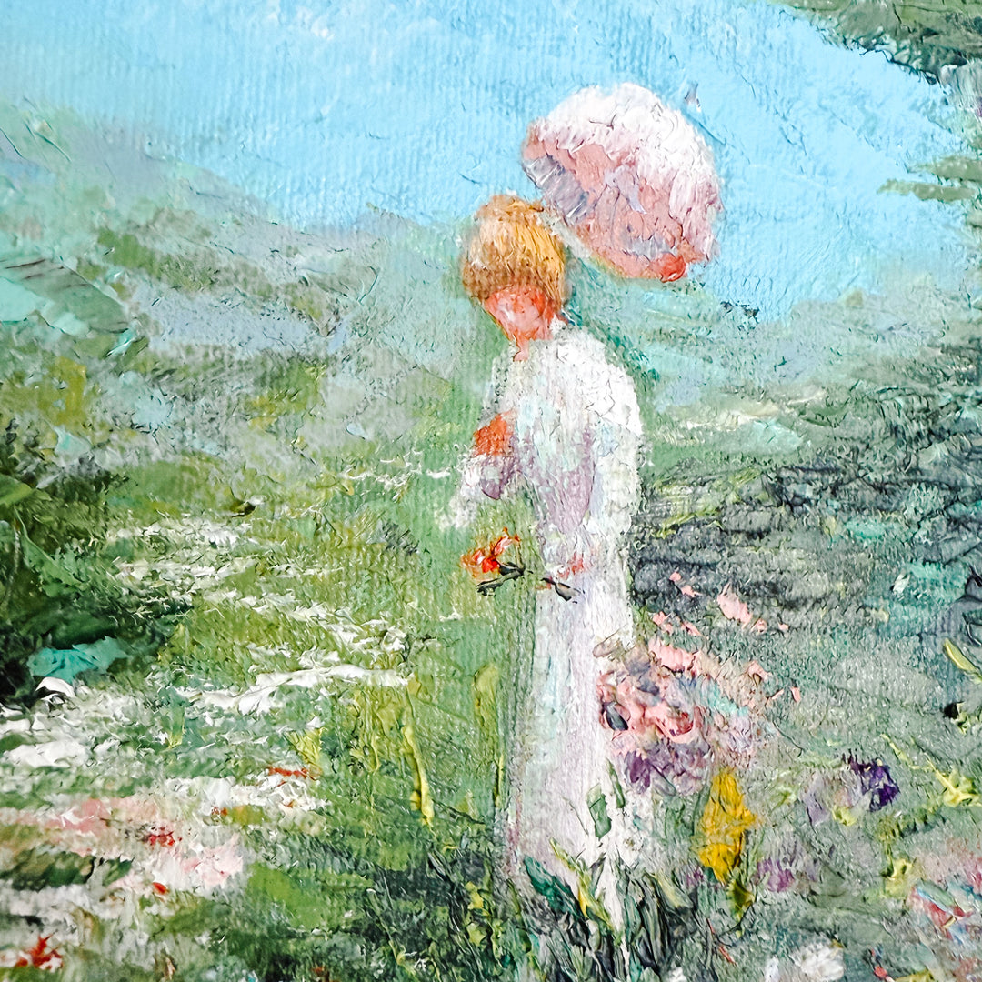 Vintage Impressionist Garden Oil on Canvas Painting by Joyce Jenkins