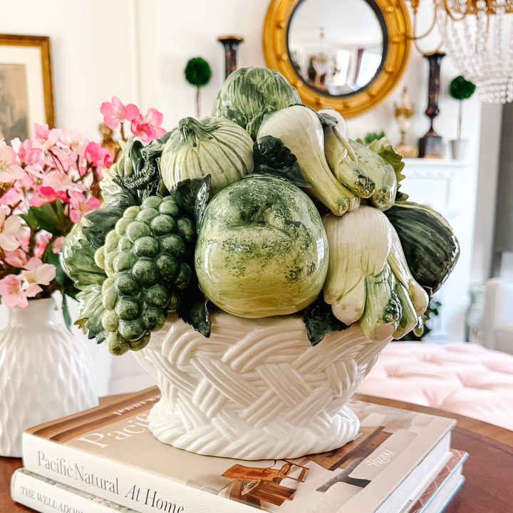 Vintage Italian Ceramic Fruit & Vegetable Basket Topiary