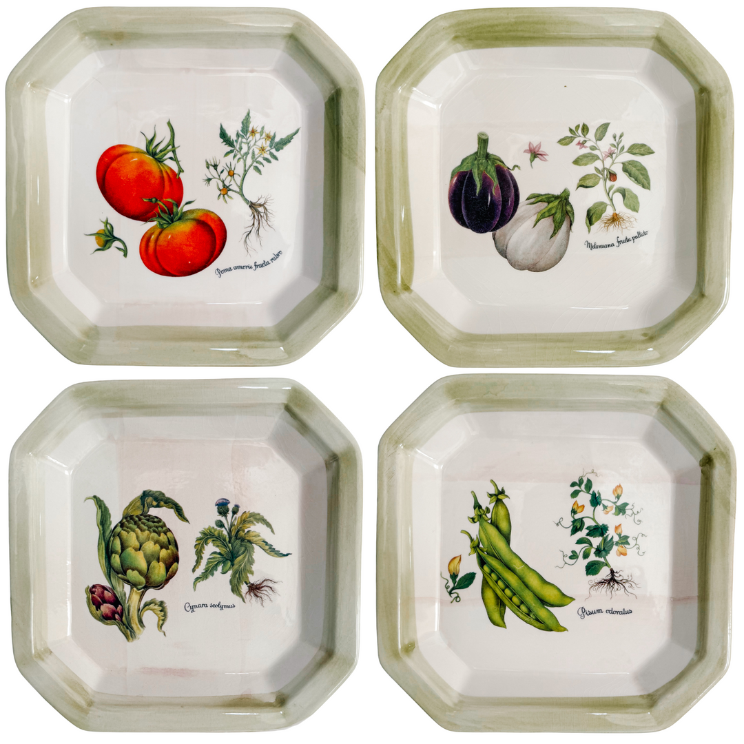 Vintage Italian Due Torri Veggie Square Plates Set