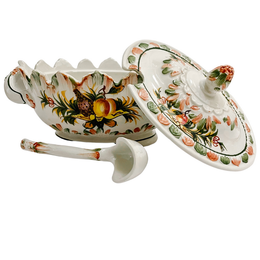 Vintage Italian Faience Small Tureen With Underplate and Ladle