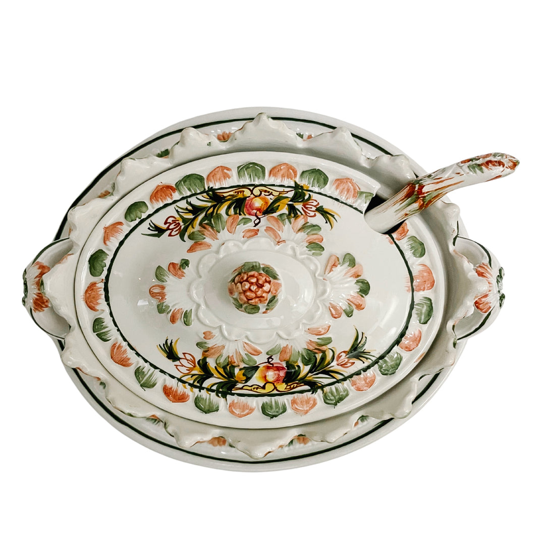 Vintage Italian Faience Small Tureen With Underplate and Ladle