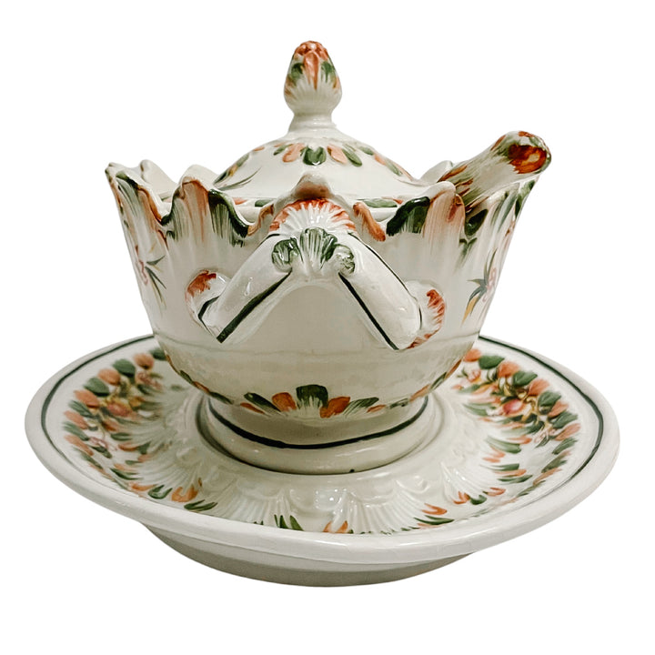Vintage Italian Faience Small Tureen With Underplate and Ladle